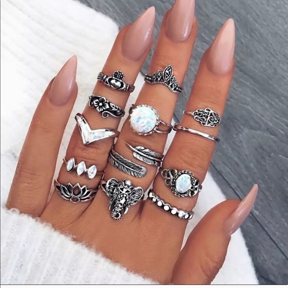 Boho Silver Ring Set